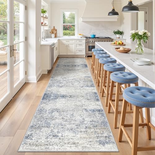 3x10 Runner Rug Non Slip,Washable Hallway Runner Rug,Blue