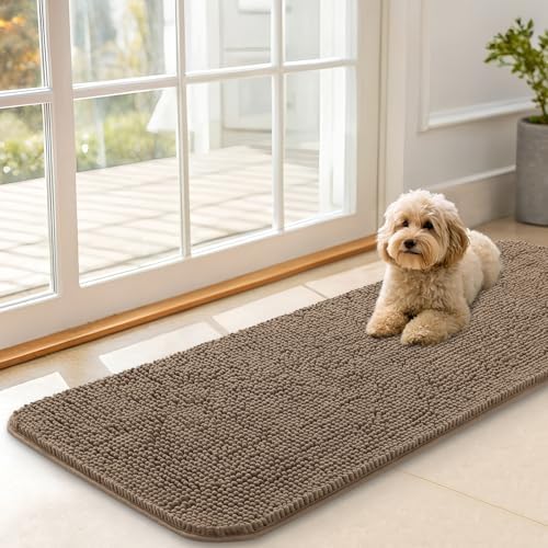 OLANLY Dog Door Mat for Muddy Paws 47x17, Super Absorbent Chenille Mud Mat