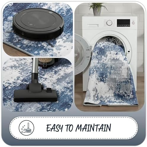 Blue Rug Runners for Hallways Kitchen Non Slip Washable 2x6 Entryway Runner Rugs with Rubber Backing 6ft Long Carpet Runner for Laundry Room Bedroom, Low Pile Stain & Fade Resistant, Abstract Navy