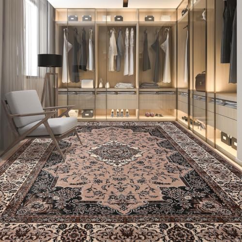 Hanples 4x6 Area Rugs for Living Room, Washable Rug Vintage Floral, Brown