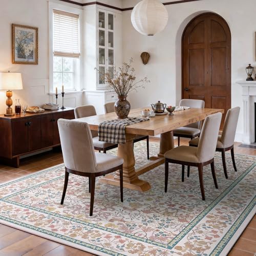 Amada Floral Washable Area Rug,5'x7',Light Pink