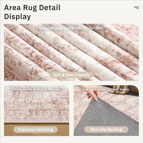 Soalmost Washable Area Rug 8x10 Large Soft Pink Rugs for Living Room