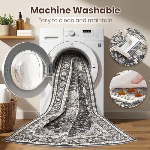 cotiled 9x12 Area Rug for Living Room, Washable, Traditional, Black