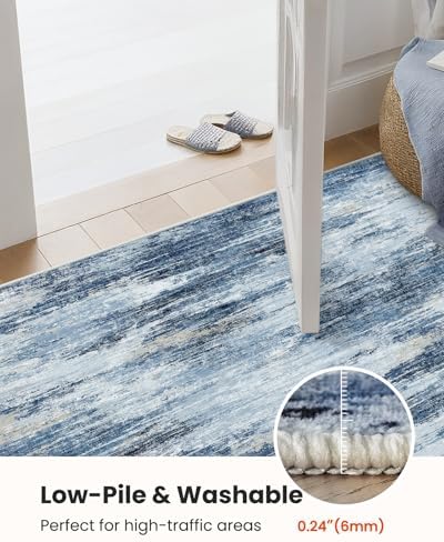 5x7 Area Rug Living Room, Modern Washable Indoor Carpet Blue