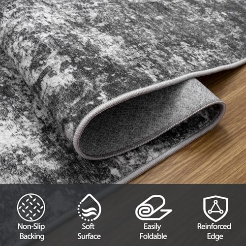 Aelenmu Runner Rugs for Hallways Kitchen 2.6x8 Non Slip Washable Black Grey