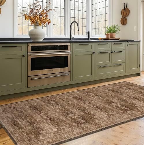 Brown Washable Long Runners for Hallways, 3x8 Wide Kitchen Runner Rug, Entryway Indoor Rug, Non Slip Rubber Backing Boho Vintage Dark Floor Decor
