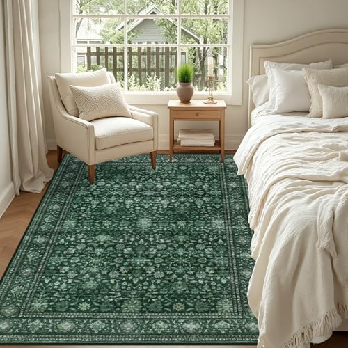 6x6 Area Rugs Living Room: Washable Rug for Bedroom Deep Green