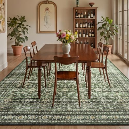 10x14 Area Rugs for Living Room, Green Washable Non-Slip Large Carpet