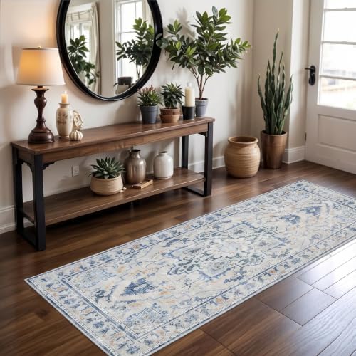 Joydeco Washable 2x5 Hallway Runner Rug Vintage, Blue Grey