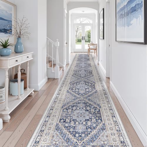 zesthome 3x20 Runner Rug Non Slip,Washable Hallway Runner Rug,Blue
