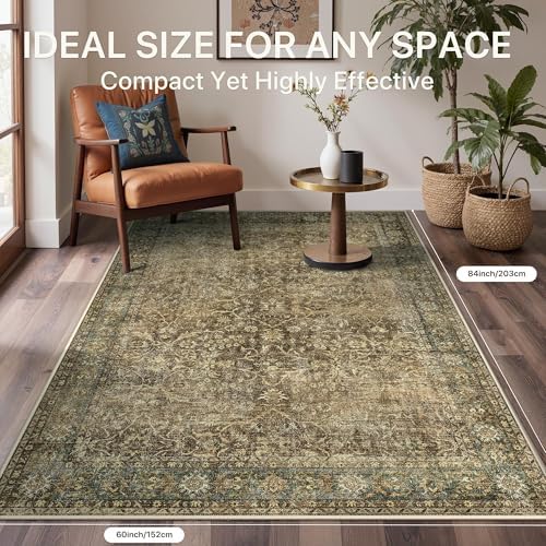 Bavni 6x9 Area Rugs for Living Room, Washable Low Pile, Brown Olive