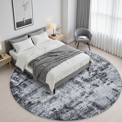 Round Area Rug Living Room: 5 ft Modern Washable Carpet Dark