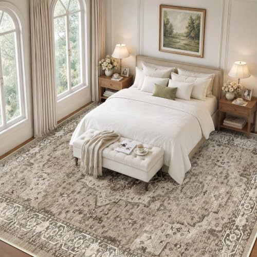 SameBed 9x12 Area Rug Living Room, Vintage Washable Carpet Brown