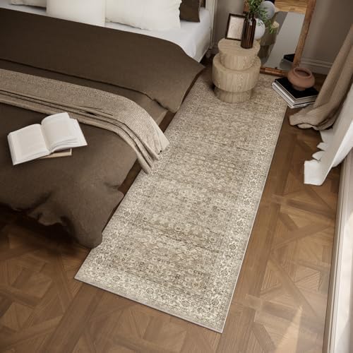 Machine Washable Kitchen Runner Rugs: 2'6"x8' Hallway Rug Stain Resistant Non Slip Low Pile Soft Carpet Runners for Hallways Indoor Entryway Kitchen Laundry Room Bedroom Bathroom Farmhouse