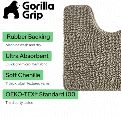 GORILLA GRIP Chenille Bath Rug Mat for Oval Toilet Base, 24x19 Latte