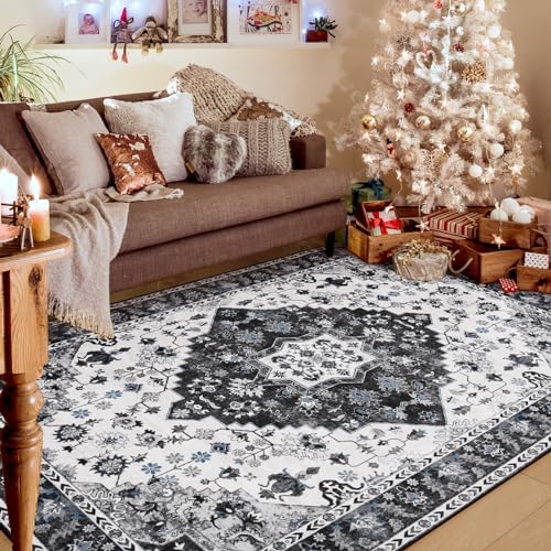 Amearea Vintage Design Area Rugs for Living Room, 5x8 Black Bedroom Rug
