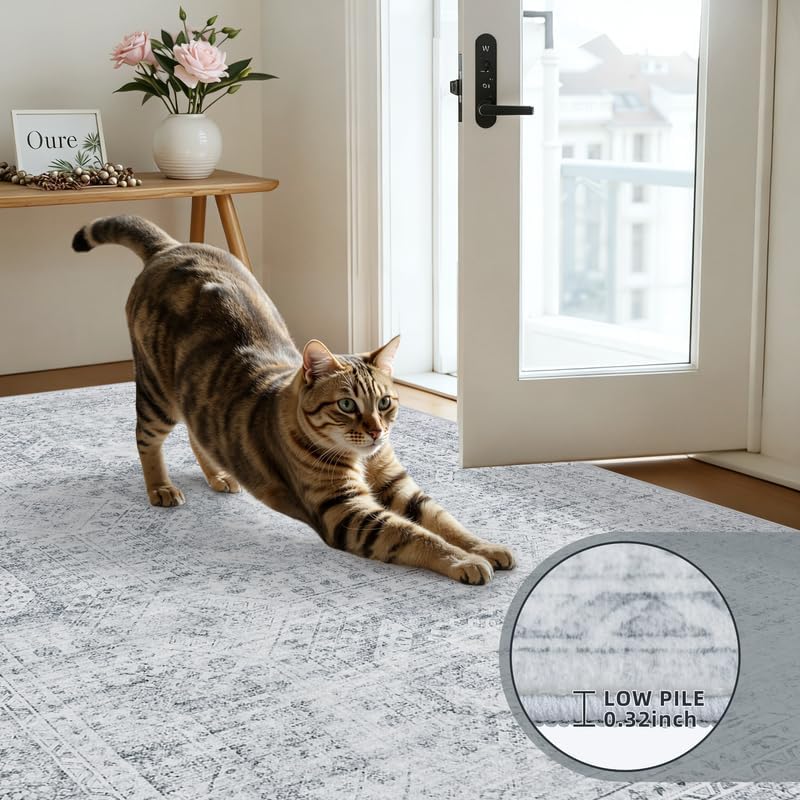 2'6''x8' Hallway Washable Runner Rug: Neutral Kitchen Carpet Gray