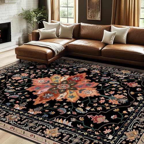 RELEANY Washable Area Rug, 7'x10', Black/Colorful