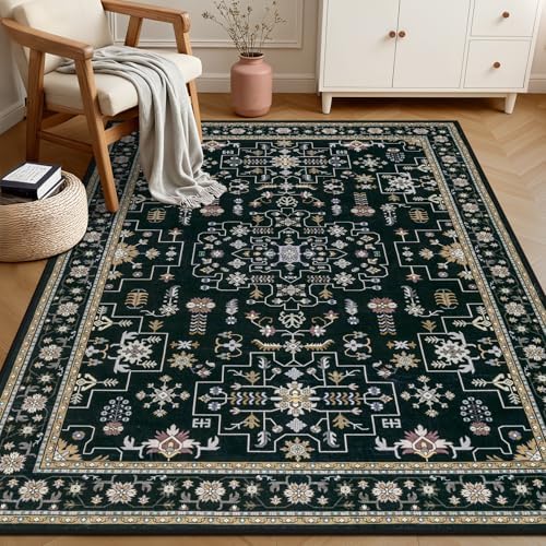 4x6 Area Rugs Living Room: Washable Vintage Rug for Bedroom Black