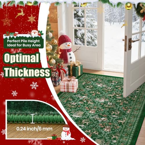 2x5 Christmas Runner Rug for Hallway,Washable Kitchen Rugs,Red