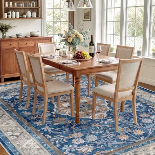 SameBed 8x10 Area Rug Living Room, Vintage Washable Carpet Blue