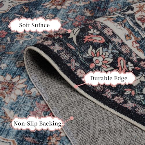 Amearea Vintage Design Area Rug for Living Room, 4x6 Navy Blue Bedroom Rug