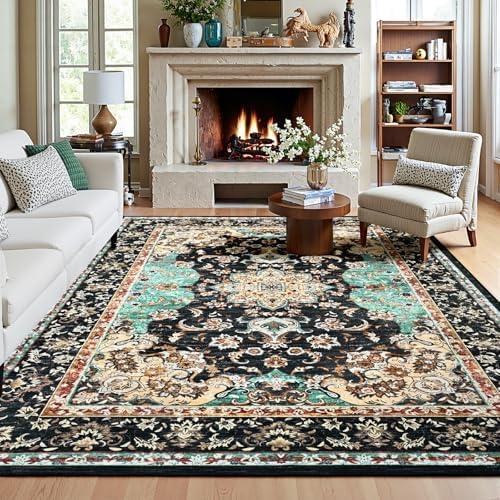 Amearea Vintage Design Area Rugs for Living Room Bedroom 6x9, Black/Green