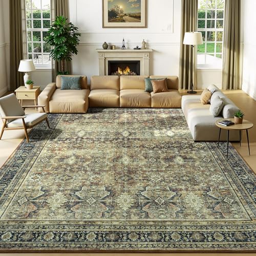 Lessymo Area Rugs 8 x 10 for Living Room,Large Washable Carpet Dark Brown
