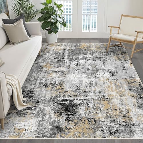LOONGRUG 6x8 Area Rug Washable Neutral Modern Living Room Rugs Black Gold