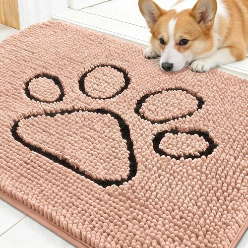 OLANLY Dog Door Mat for Muddy Paws 30x20, Paw Print Design Chenille Mud Mat