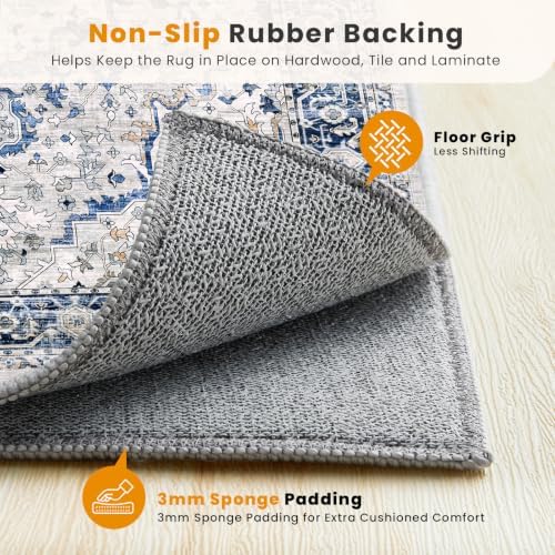 SameBed 8x10 Area Rug Living Room, Vintage Washable Carpet Light Blue