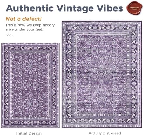 OPPODREAM Vintage Purple Area Rugs 3' Round, Washable Rug for Living Room