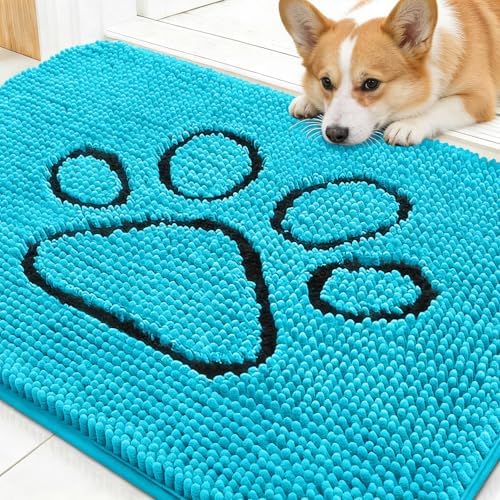 OLANLY Dog Door Mat for Muddy Paws 30x20, Paw Print Design Chenille Mud Mat