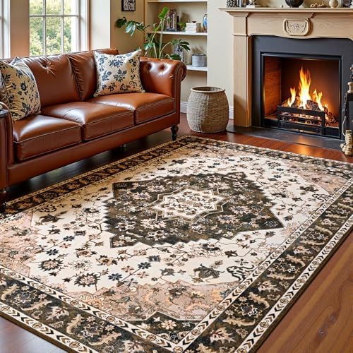 Amearea Vintage Design Area Rugs for Living Room, 4x6 Brown Bedroom Rug
