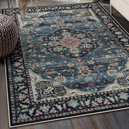 Amearea Vintage Design Area Rug for Living Room, 4x6 Navy Blue Bedroom Rug