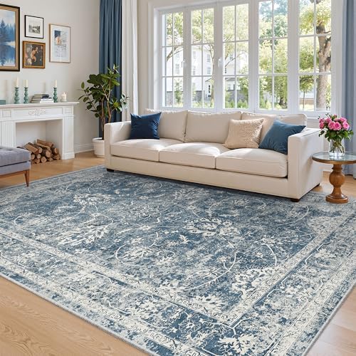 Madane 8x10 Area Rugs for Living Room, Washable Soft Rug Blue