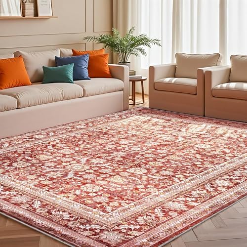 OPPODREAM Vintage RED Area Rugs 4x6, Washable Rug for Living Room