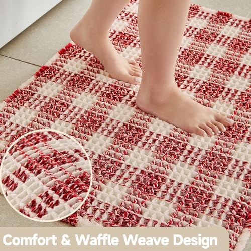 TYUU Long Christmas Bath Mat, Cute Waffle Runner Rug, 72x24 Red & White