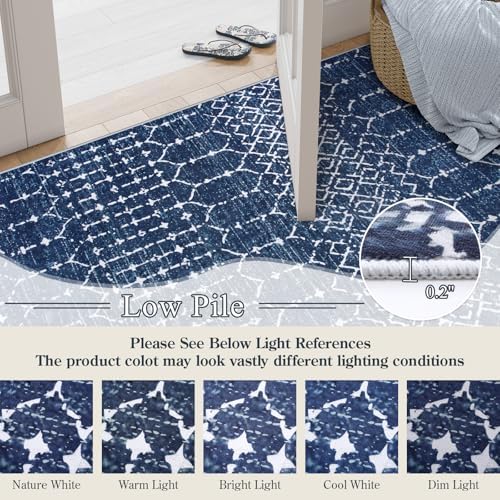 Lahome Moroccan Living Room Rug 9x12 Non-Slip Washable Ultra-Thin Soft Large Area Rug, Modern Geometric Print Stain Resistant Carpet for Bedroom Dining Room, Blue Hana