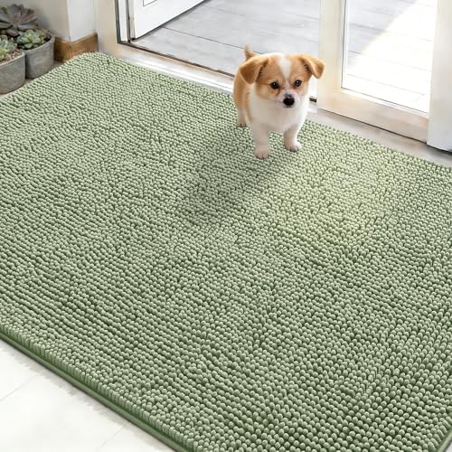 OLANLY Dog Door Mat for Muddy Paws 50x30, Super Absorbent Chenille Mud Mat