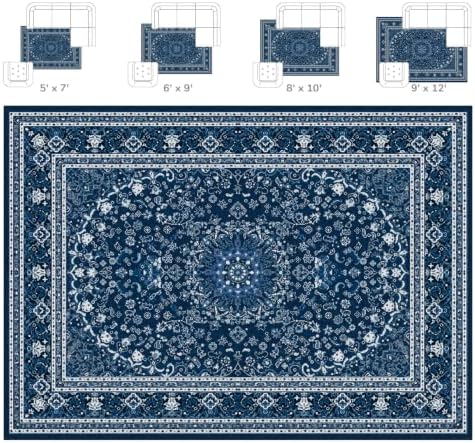 Lessymo Washable Area Rug 6x9 Living Room, Soft Bedroom Rugs Blue White