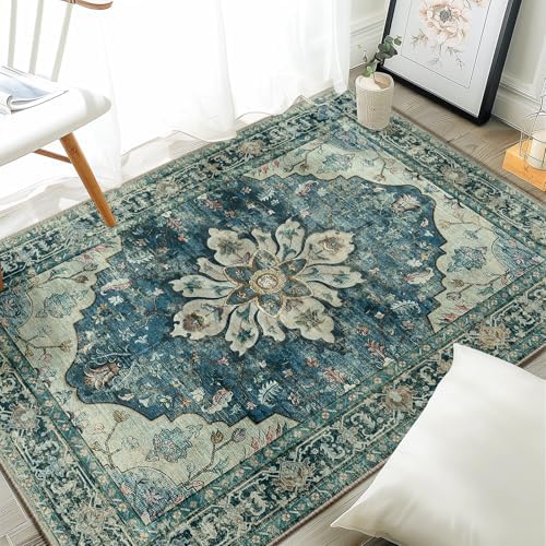 RELEANY Washable Area Rug, 3'x4', Blue/Vintage Dark Blue
