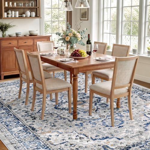 SameBed 8x10 Area Rug Living Room, Vintage Washable Carpet Light Blue