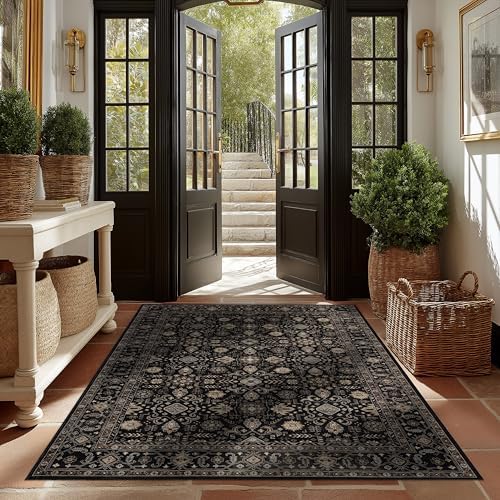Ruaruarug Washable Area Rug 5×7 for Living Room, Ultra Soft, Black Gold