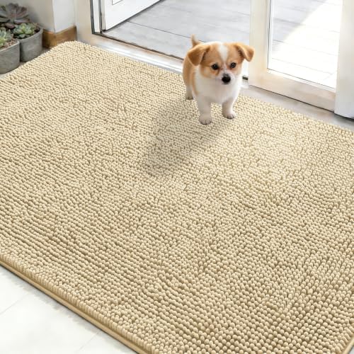 OLANLY Dog Door Mat for Muddy Paws 50x30, Super Absorbent Chenille Mud Mat