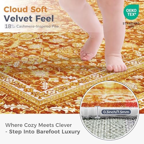 OPPODREAM Vintage Orange Area Rugs 3x10, Washable Rug for Living Room