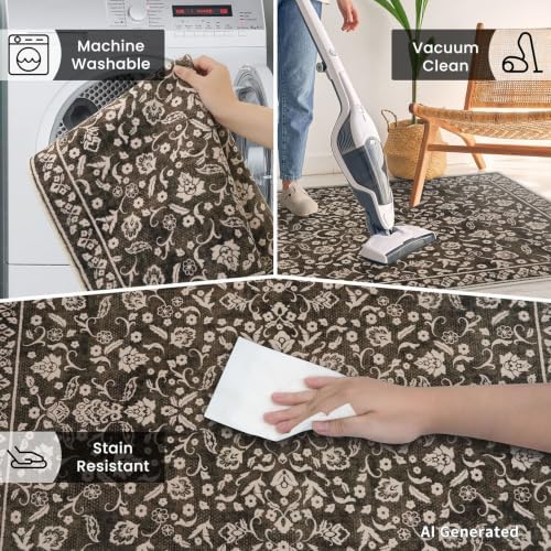 Washable Vintage 2x6 Runner Rug Non Slip Runners for Hallway