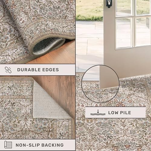 Vintage Moss Green 3x6 Runner Rugs for Large Entryway, Bedroom Beside Rug, Kitchen, Non-Slip Low Pile Ultra Soft Stain Resistant Small Floral Neutral Carpet