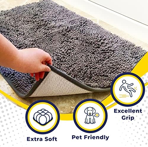 Muddy Mat® | Super Water Absorbent Door Mat Indoor, Microfiber Quick Dry Chenille Entryway Rug, Slip Resistant Front Door Mat, Indoor Mats for Entryway, Machine Washable Pet Rug, Grey 30"x19"