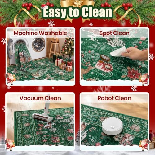 zesthome 8x10 Area Rugs, Washable Green Christmas Rugs for Living Room
